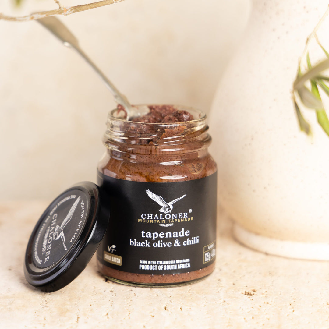 Tapenade Black Olive &amp; Chilli aus Südafrika - 125 Gramm im Glas