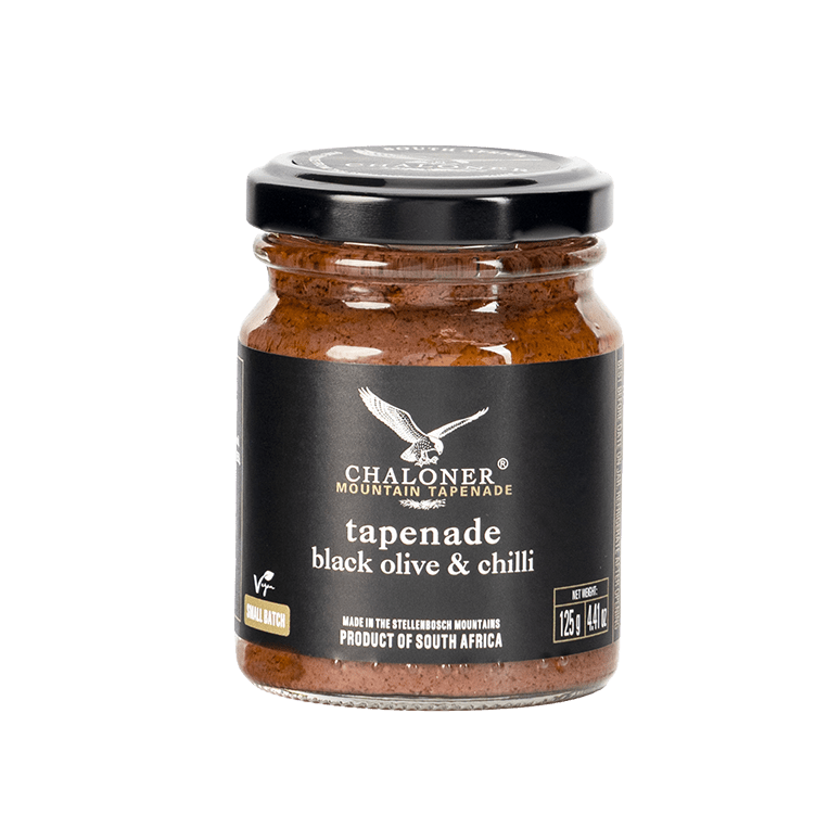 Tapenade Black Olive &amp; Chilli aus Südafrika - 125 Gramm im Glas