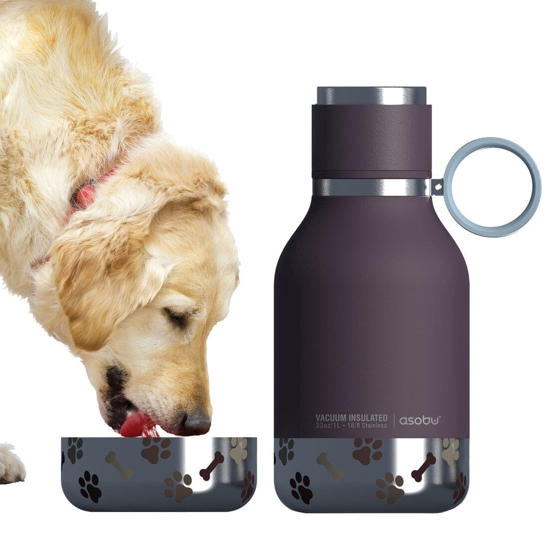 DOG BOWL Flasche mit Hundenapf Trinkflasche asobu Burgunderrot 