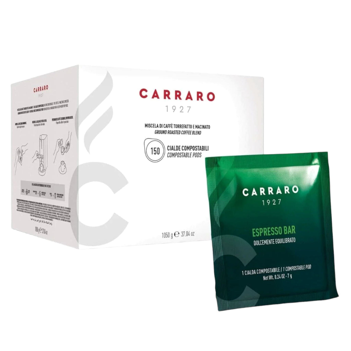 Espresso Bar ESE System Pads 44mm 150 Stück 65/35 Kaffeebohnen Carraro 1927 