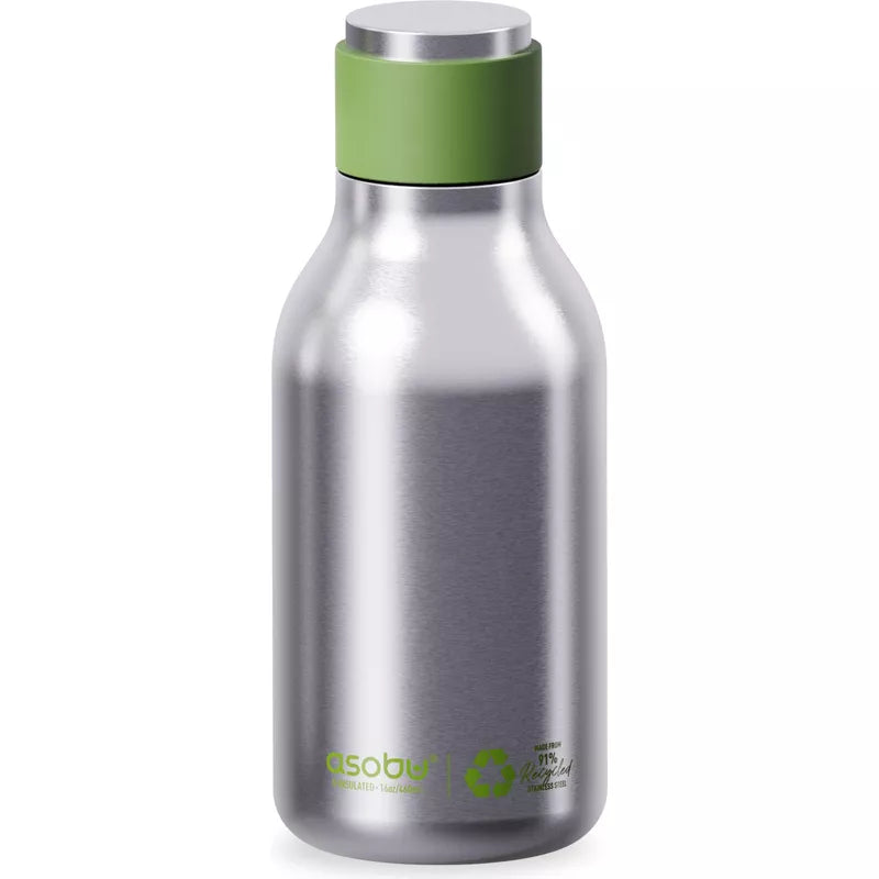 Urban Edelstahlflasche Trinkflasche asobu Silber Grün aus 91% recycletem Edelstahl 